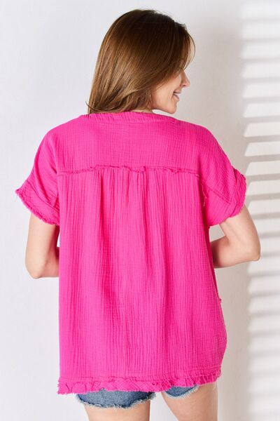 Zenana Full Size Raw Hem Short Sleeve Top Trandify deal