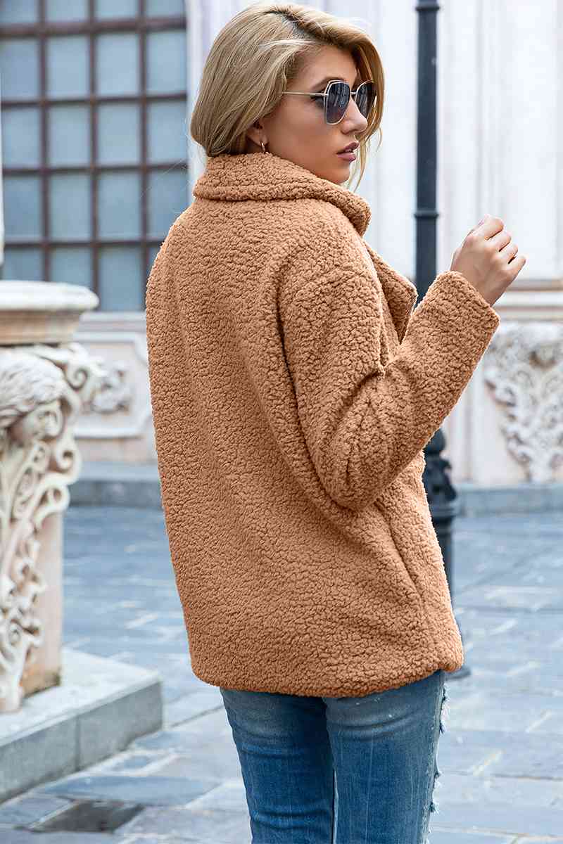 lvy Lane Full Size Lapel Collar Sherpa Coat Trandify deal