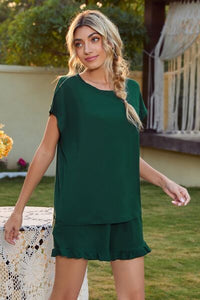 Round Neck Short Sleeve T-Shirt and Drawstring Shorts Lounge Set Trandify deal