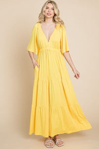 Culture Code Backless Plunge Half Sleeve Tiered Dress Trandify deal