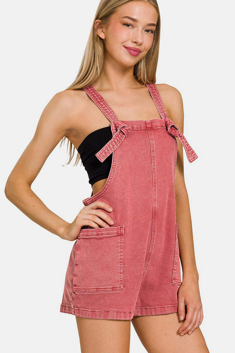 Zenana Washed Knot Strap Romper for Women – Trendy Summer Outfit