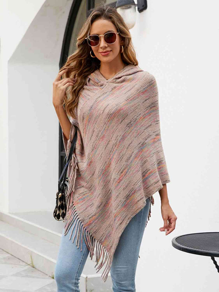 Fringe Hem Hooded Poncho in [khaki] - TrandifyDeal