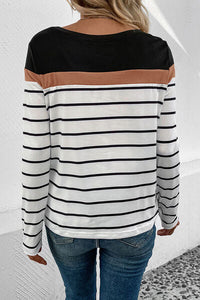 Perfee Striped Round Neck Long Sleeve T-Shirt Trandify deal