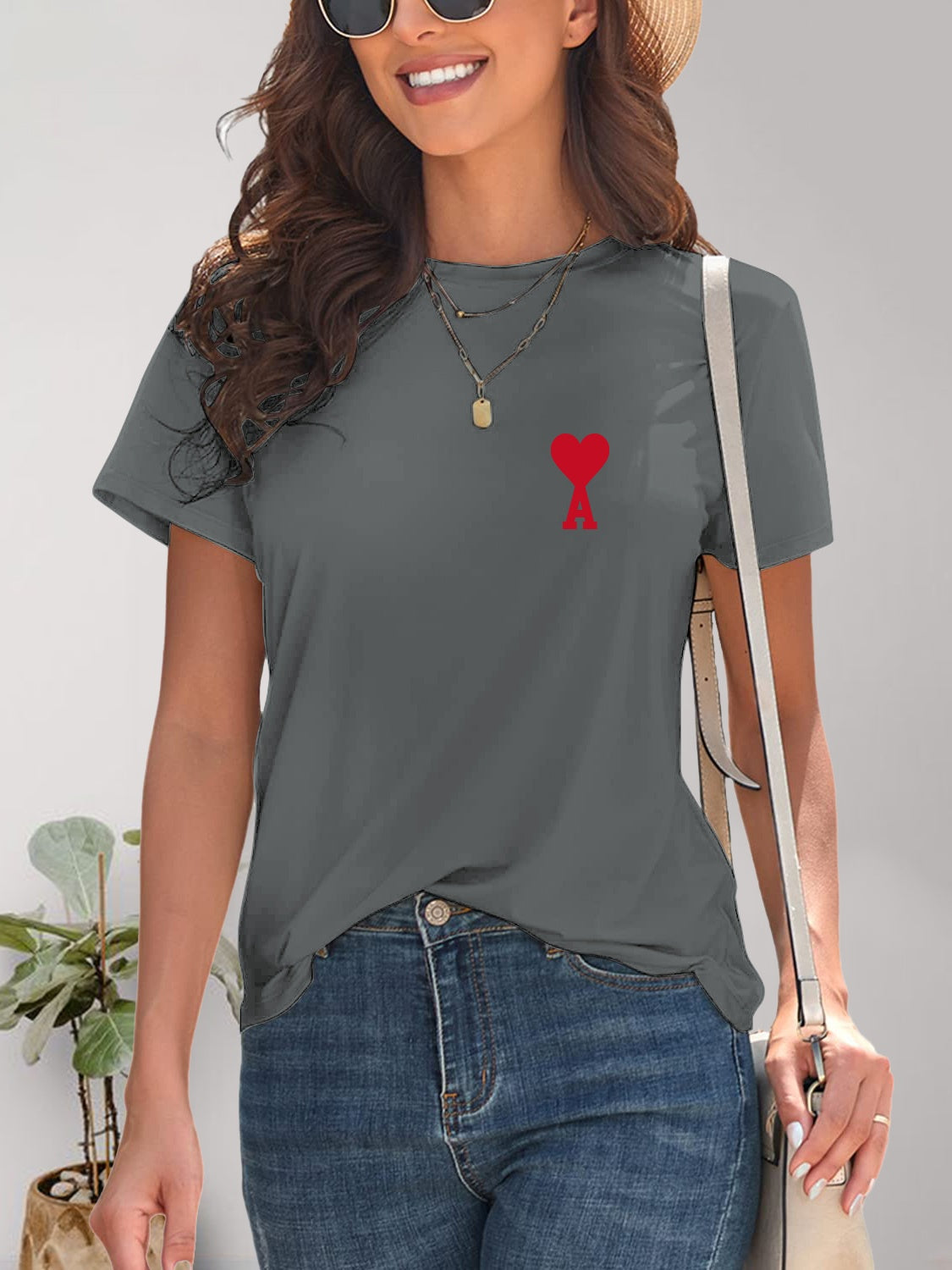 Heart Round Neck Short Sleeve T-Shirt Trandify deal