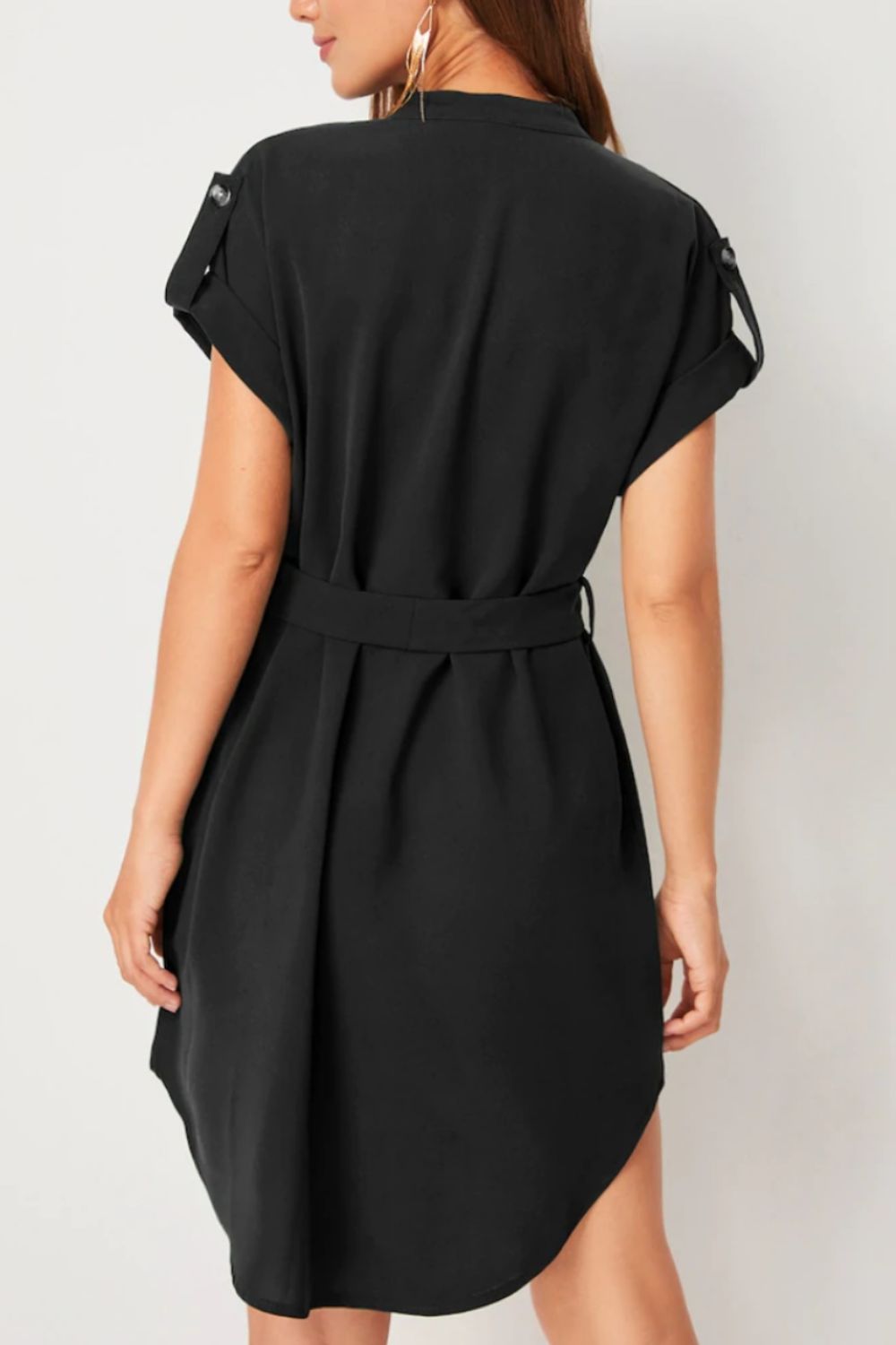 Tied Notched Short Sleeve Dress Trandify deal