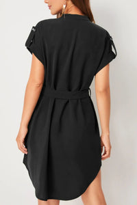 Tied Notched Short Sleeve Dress Trandify deal