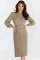 Round Neck Long Sleeve Pleated Sweater Dress Trandify deal