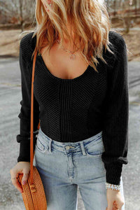 Scoop Neck Long Sleeve Top Trandify deal