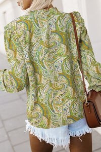 Printed Frill Flounce Sleeve Shirt Trandify deal