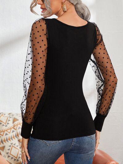 FAM-FAM Square Neck Polka Dot Long Sleeve T-Shirt Trandify deal