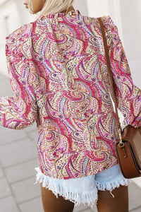 Printed Frill Flounce Sleeve Shirt Trandify deal