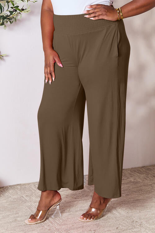 Double Take Full Size Smocked Wide Waistband Wide Leg Pants Trandify deal