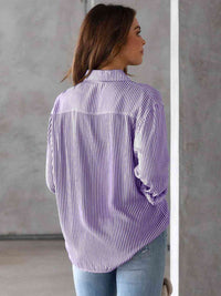 Striped Collared Neck Shirt with Pocket Trandify deal