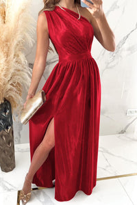 One Shoulder Slit Ruched Maxi Dress Trandify deal