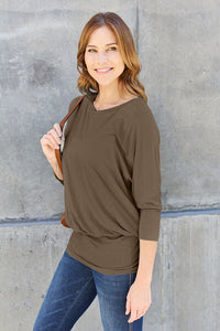 Basic Bae Full Size Round Neck Batwing Sleeve Blouse Trandify deal