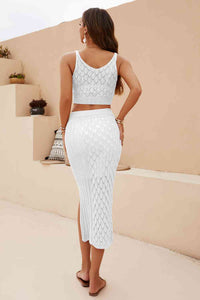 Openwork Cropped Tank and Split Skirt Set Trandify deal