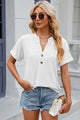 Eyelet Notched Short Sleeve T-Shirt Trandify deal