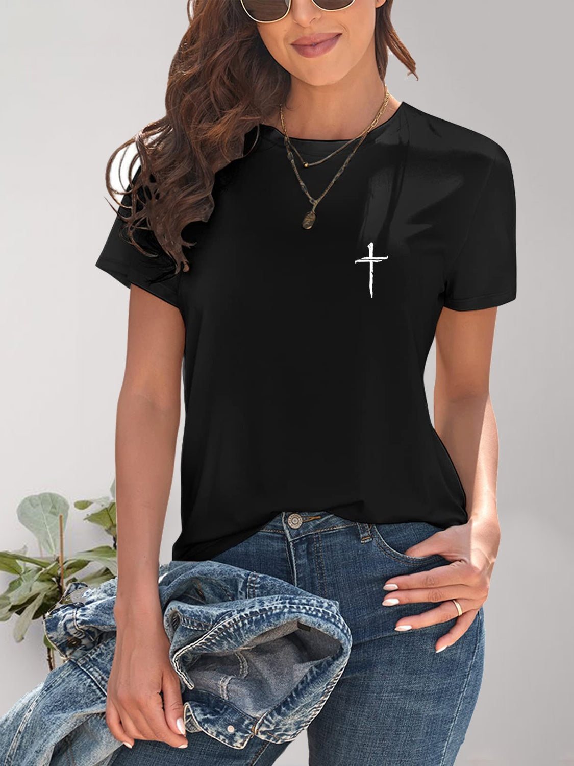 Cross Graphic Round Neck T-Shirt Trandify deal