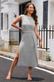 Round Neck Tie Belt Slit Sleeveless Sweater Dress Trandify deal