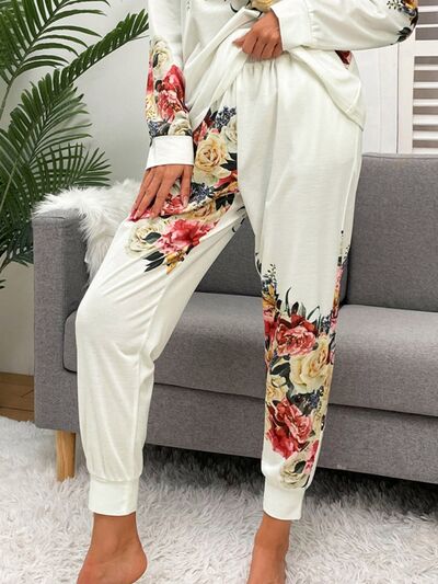 Printed Round Neck Top and Drawstring Pants Lounge Set Trandify deal