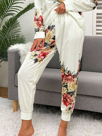 Printed Round Neck Top and Drawstring Pants Lounge Set Trandify deal