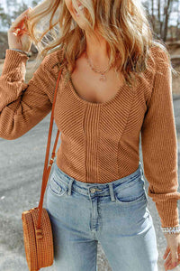 Scoop Neck Long Sleeve Top Trandify deal