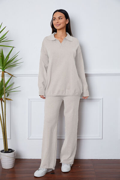 Dropped Shoulder Sweater and Long Pants Set Trandify deal