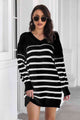 Striped V-Neck Drop Shulder Sweater Dress Trandify deal
