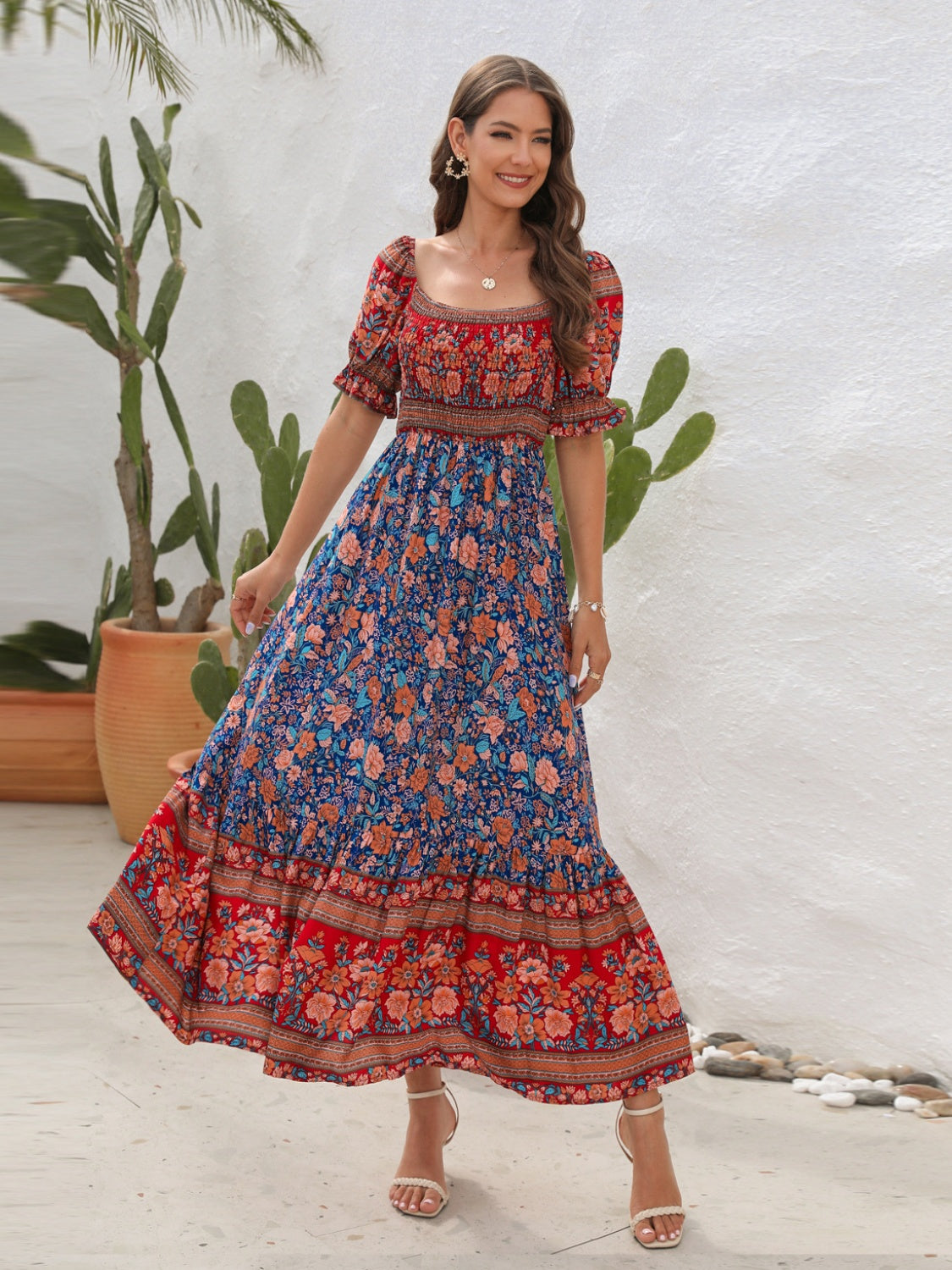 Floral Flounce Sleeve Midi Dress Trandify deal