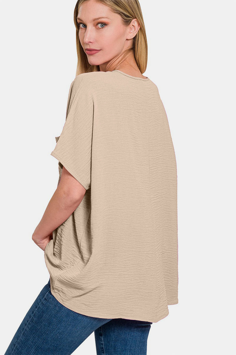 Zenana Full Size Texture V-Neck Short Sleeve Top Trandify deal