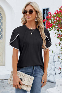Round Neck Petal Sleeve T-Shirt Trandify deal