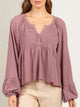 Notched Balloon Sleeve Peplum Blouse Trandify deal
