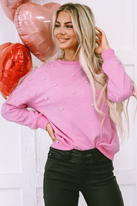 Pearl Round Neck Dropped Shoulder Sweatshirt Trandify deal