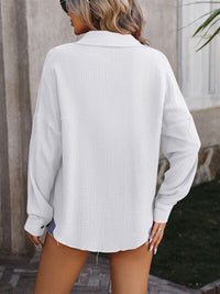 Textured Pocketed Button Up Dropped Shoulder Shirt Trandify deal