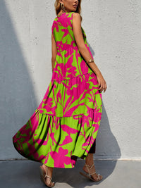 FAM-FAM Tiered Printed V-Neck Sleeveless Dress Trandify deal