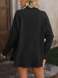 Textured Button Up Dropped Shoulder Shirt Trandify deal