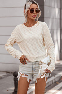Checkered Round Neck Long Sleeve T-Shirt Trandify deal