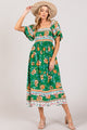 SAGE + FIG Printed Smocked Short Sleeve Midi Dress Trandify deal