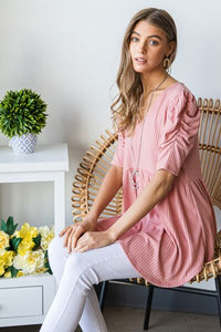 Heimish Full Size Waffle Knit V-Neck Babydoll Top Trandify deal