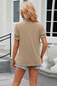 Round Neck Flounce Sleeve T-Shirt Trandify deal