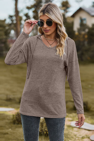 Drawstring Dropped Shoulder Hooded T-Shirt Trandify deal