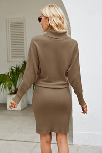 Ribbed Mock Neck Long Sleeve Dress Trandify deal