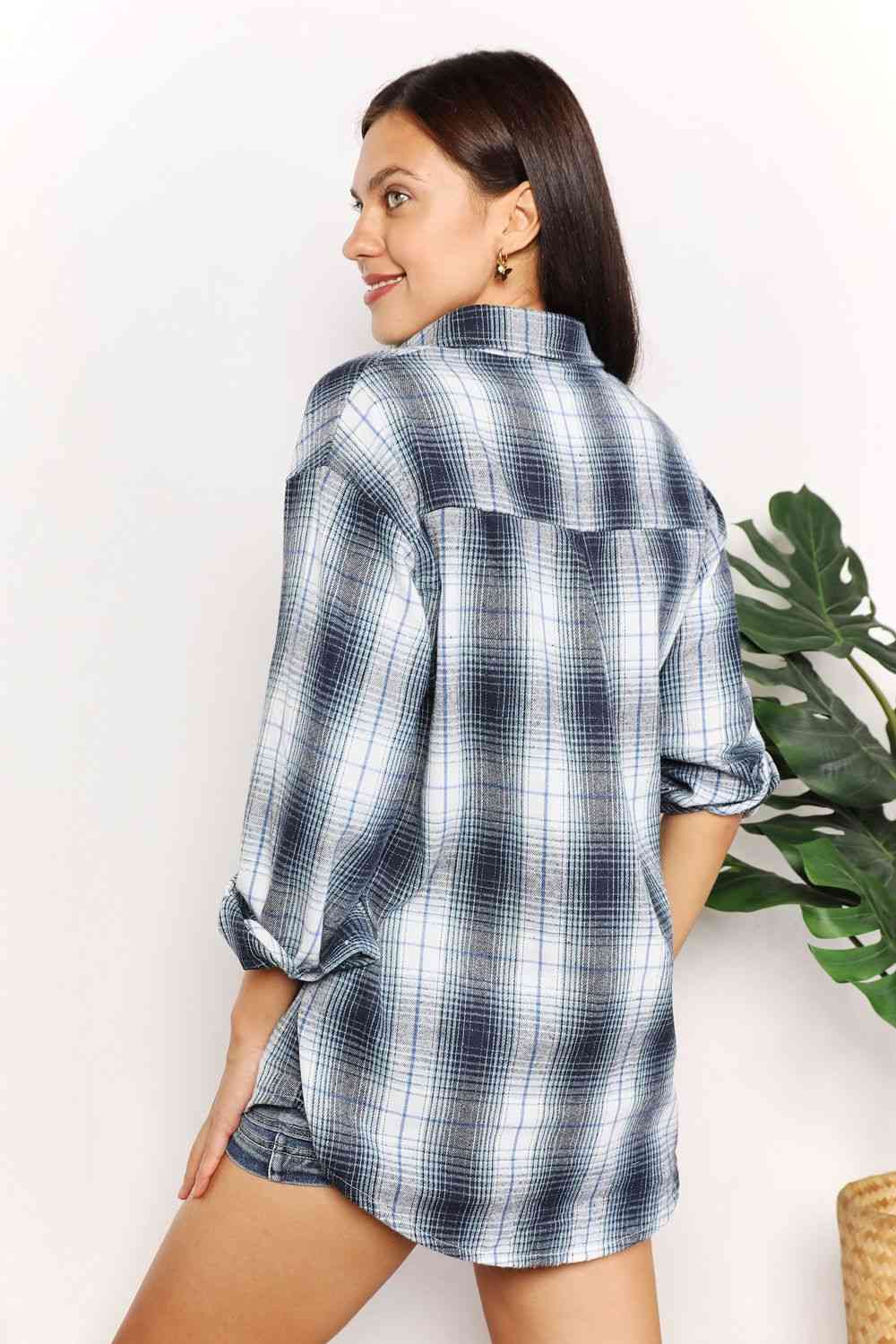 Double Take Plaid Dropped Shoulder Shirt Trandify deal