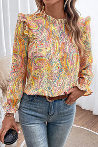 Printed Frill Flounce Sleeve Shirt Trandify deal