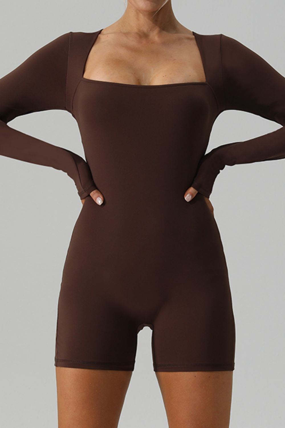 Square Neck Long Sleeve Active Romper Trandify deal