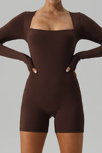 Square Neck Long Sleeve Active Romper Trandify deal