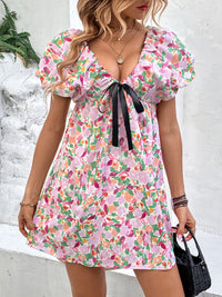 Perfee Floral Print V-Neck Puff Sleeve Mini Dress for Women – Trendy Summer Outfit – TrendifyDeal