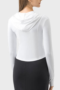 Pocketed Zip Up Hooded Long Sleeve Active Outerwear Trandify deal