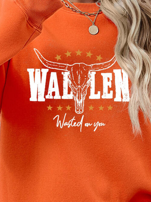 Graphic Round Neck Dropped Shoulder Sweatshirt Trandify deal