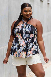 Be Stage Full Size Floral Halter Top in Black Trandify deal